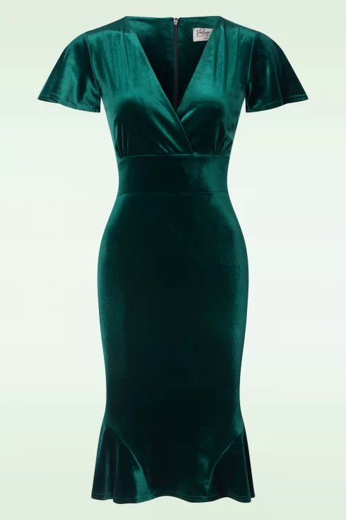 Vintage Chic for Topvintage Harper fluwelen pencil jurk in flessengroen