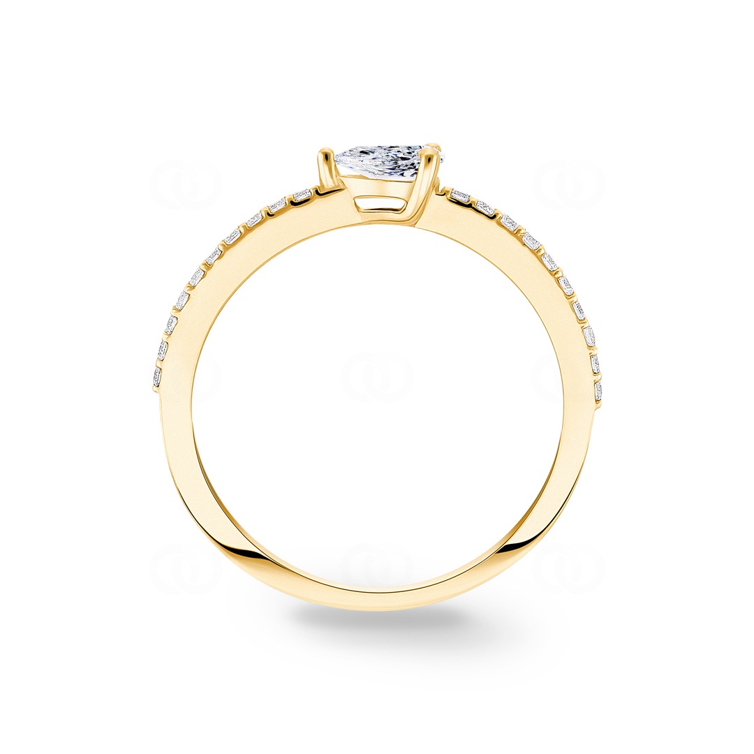 0.31 Karat Tropfen Solitärring 750/18 K Gelbgold mit Seitensteinen