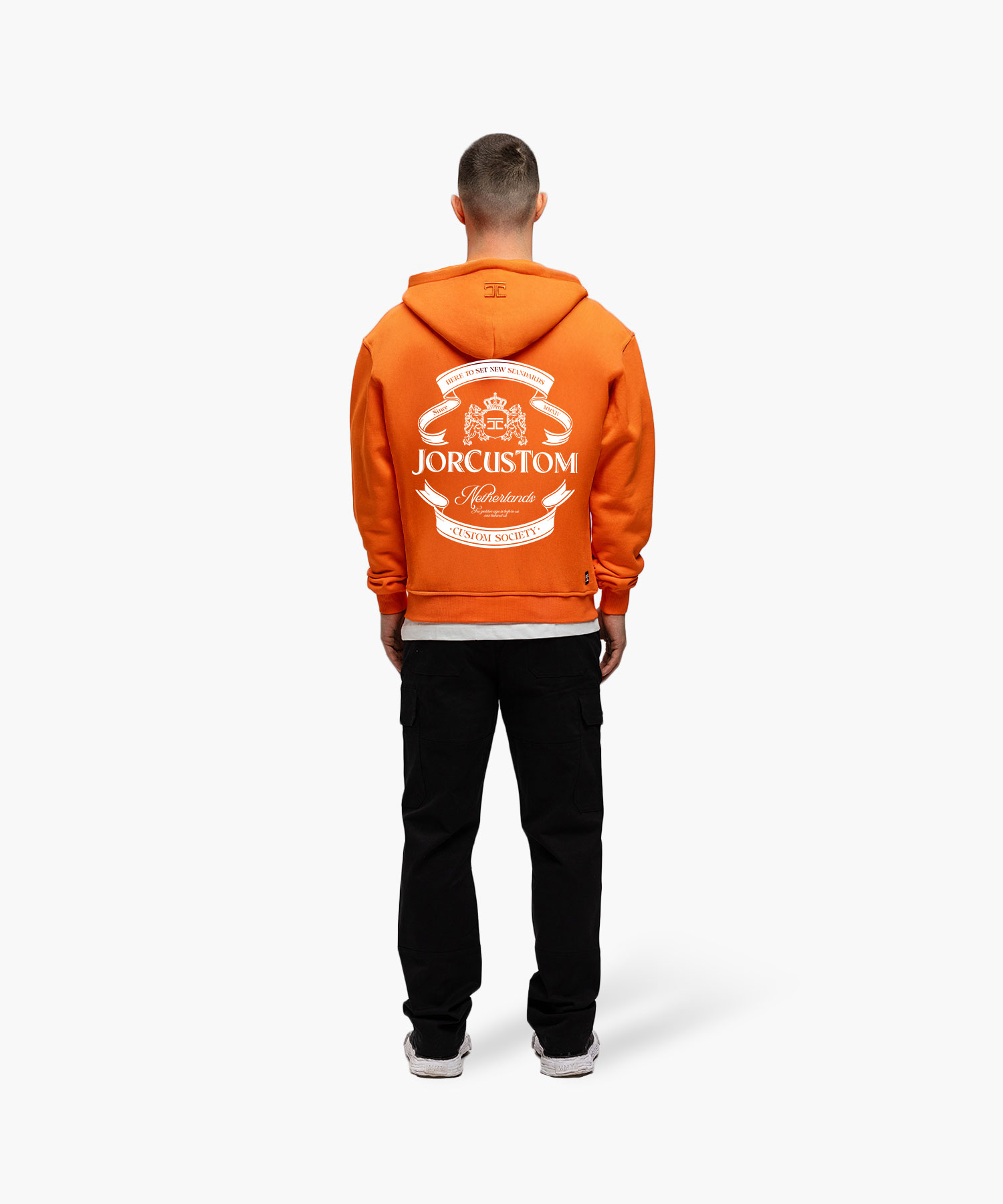 Jorcustom Ribbon Zipped Hoodie Heren Oranje/Wit