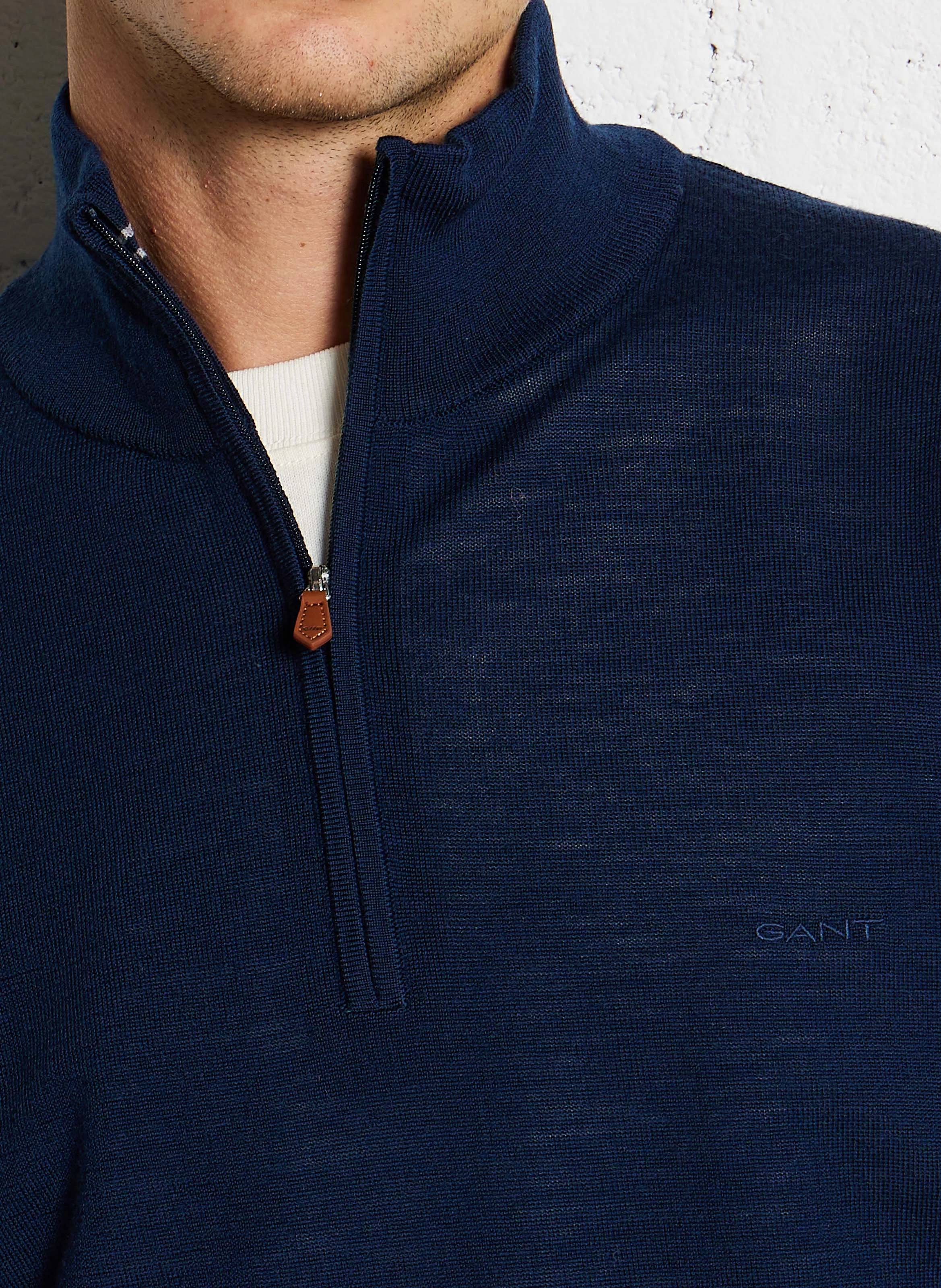 Pull col montant régular-fit en laine | Bleu