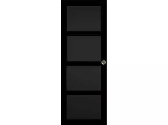 Porte Coulissante Telia Noir 4 Panneaux H204 X L83 + Rail à Roulettes Et 2 Coquilles Gd Menuiseries