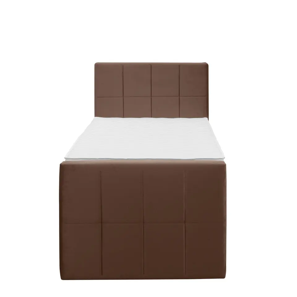 Boxspring met voetbord Liv geblokt - bruin - 90x200 cm - vierkante poot