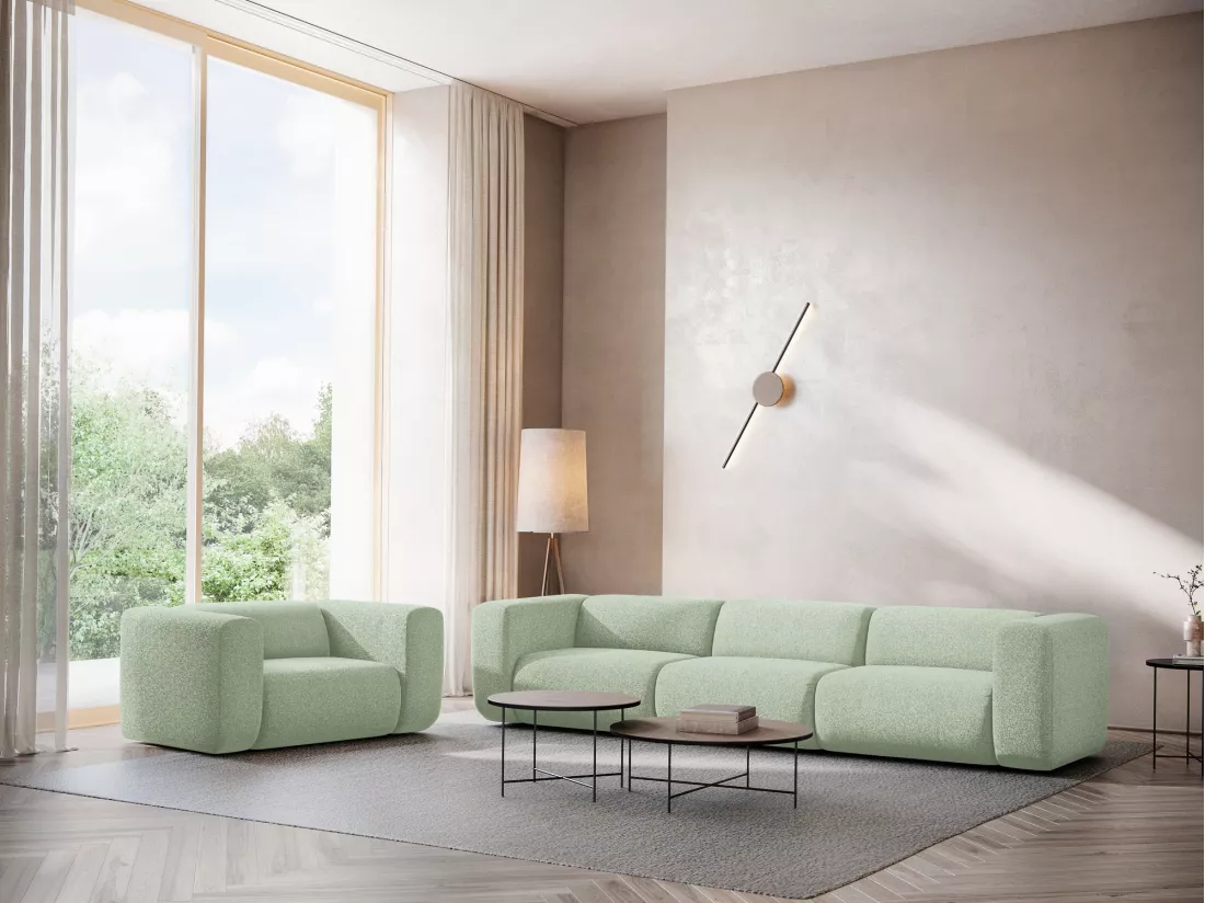 Module avec accoudoirs gauche en tissu texturé - vert clair - EKAHI