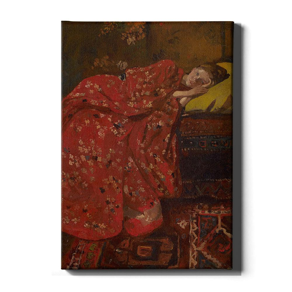 Walljar canvas schilderij - Breitner - Meisje In Rode Kimono Canvas schilderij - 50 x 70 cm