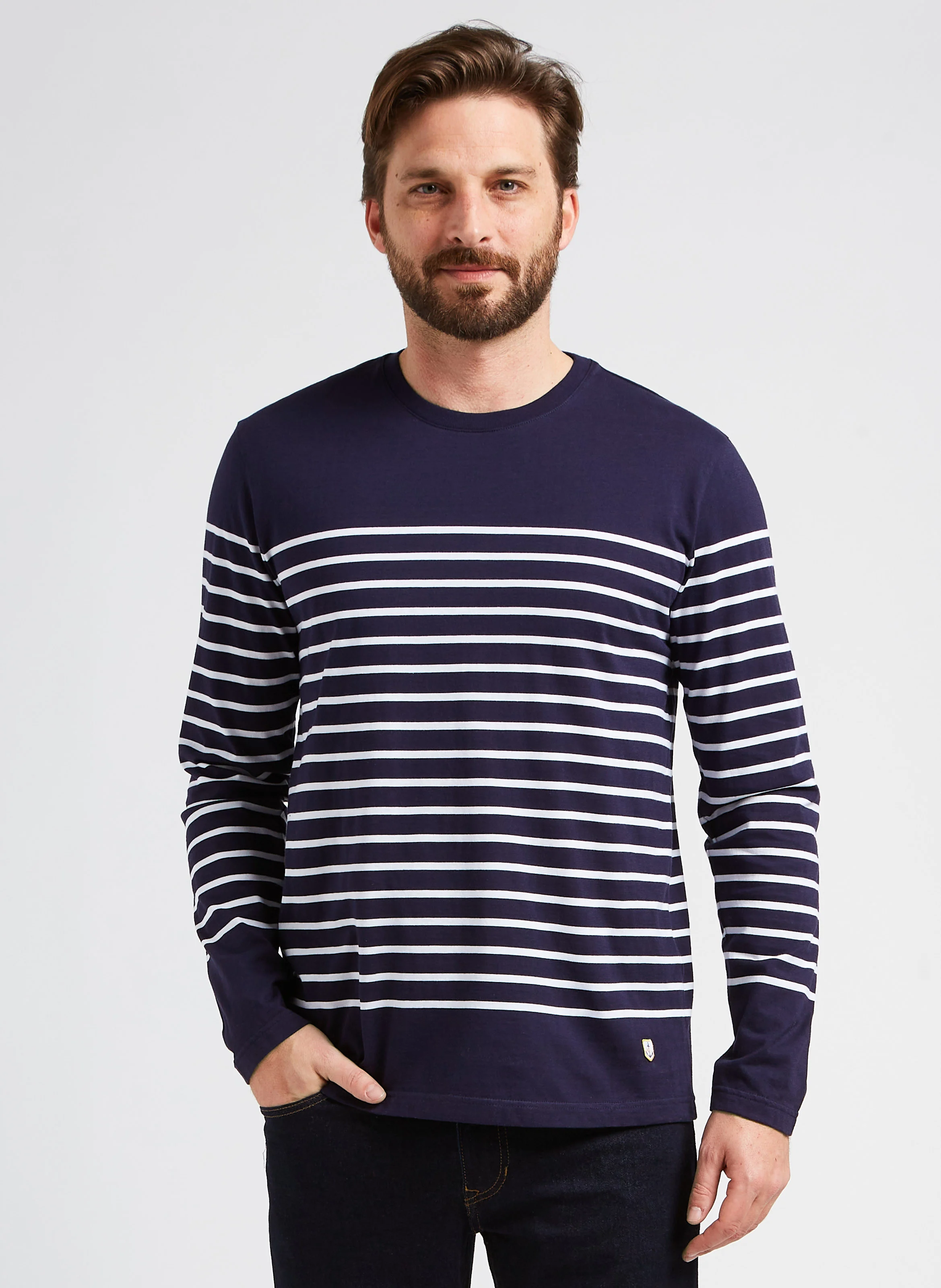 Marinière col rond slim-fit en jersey de coton light | Bleu