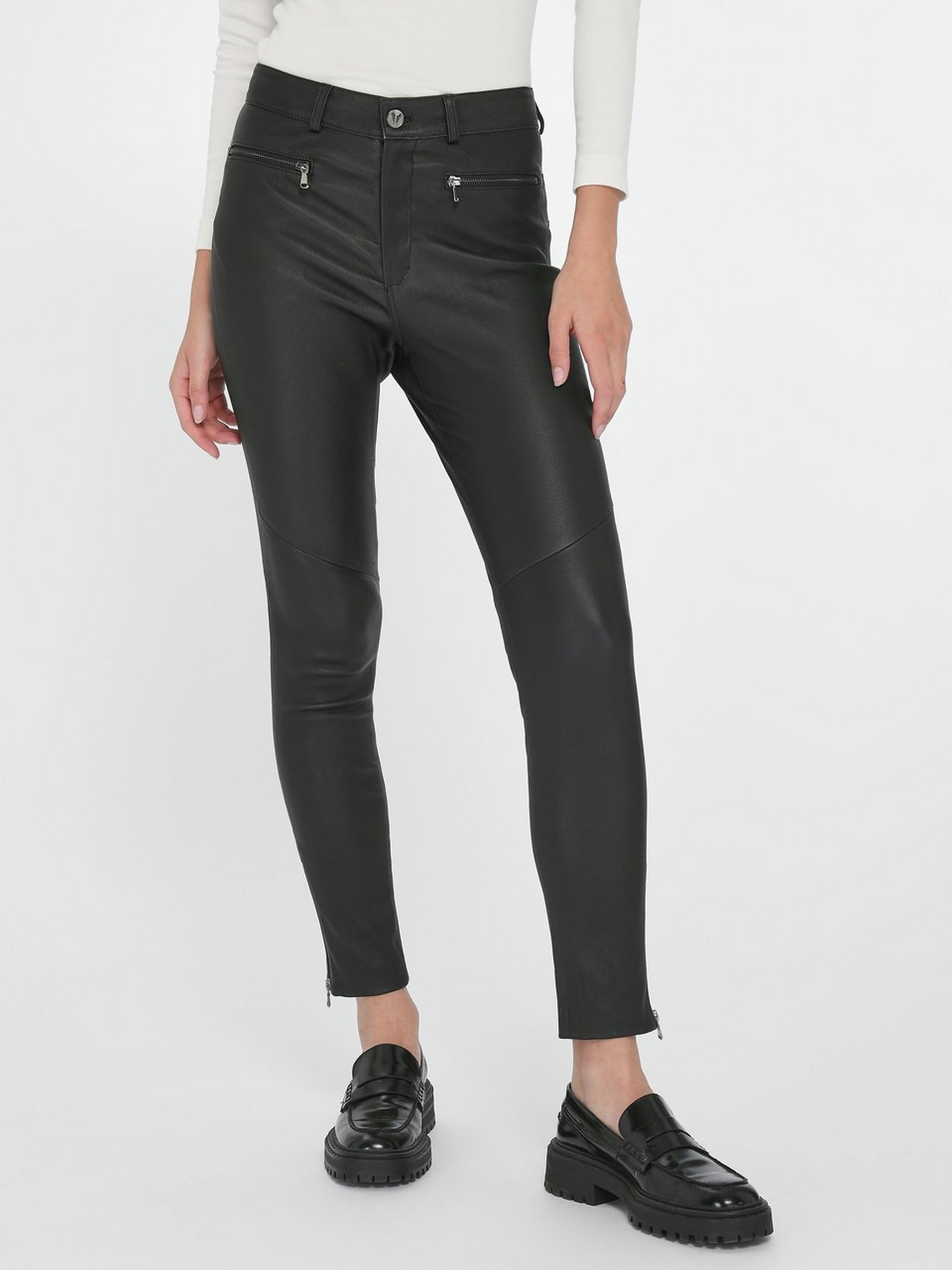 Knöchellange „High Waist“-Lederhose