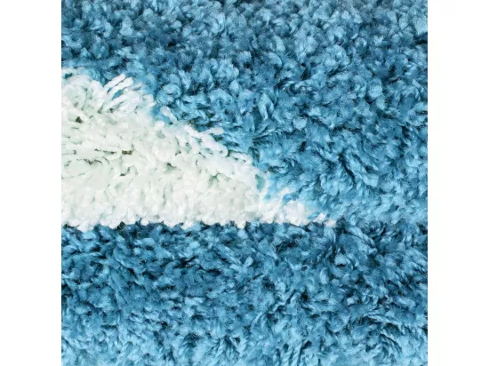 Tapis enfant Ø120cm rond tissé turquoise et crème SHAGGY FOOT