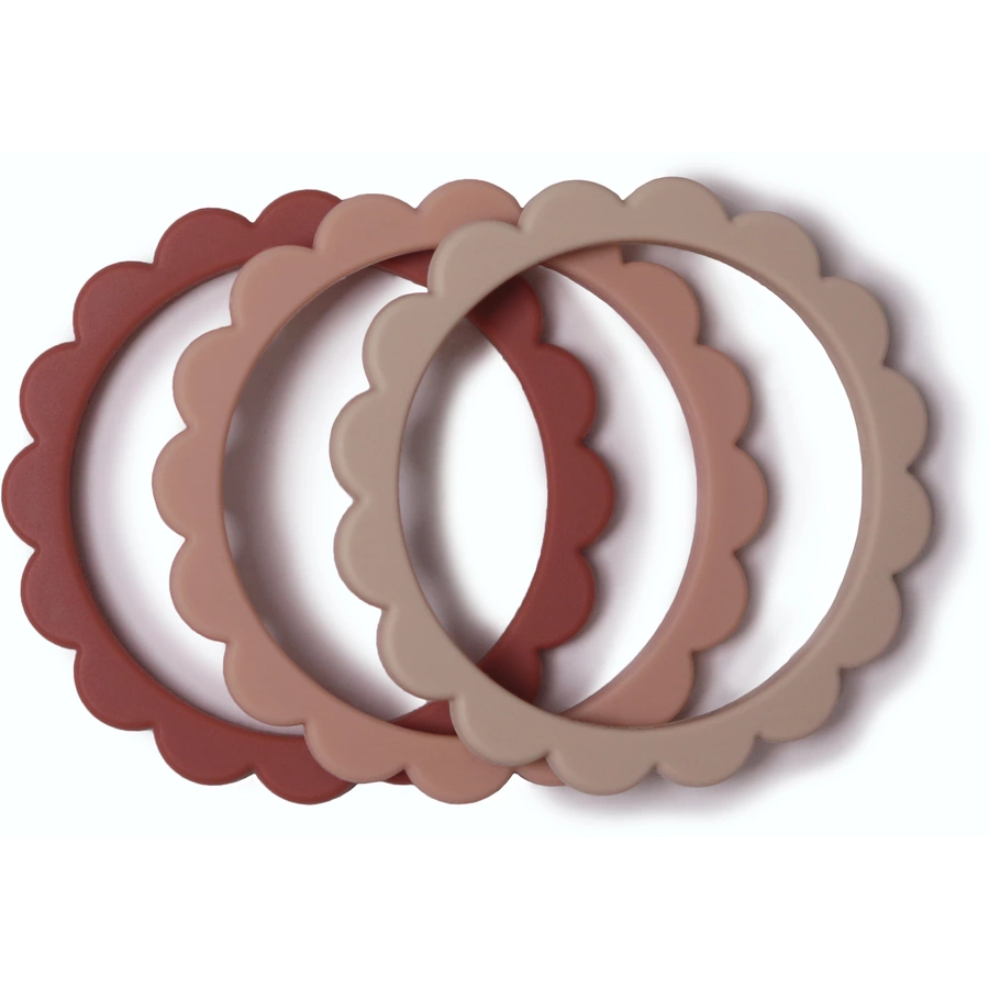 mushie Beißring Blumen-Armband, RoseBlushShifting Sand, 3 Stück