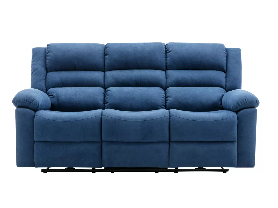 Canapé 3 places, 2 places et fauteuil relax électrique en tissu bleu BUROLO