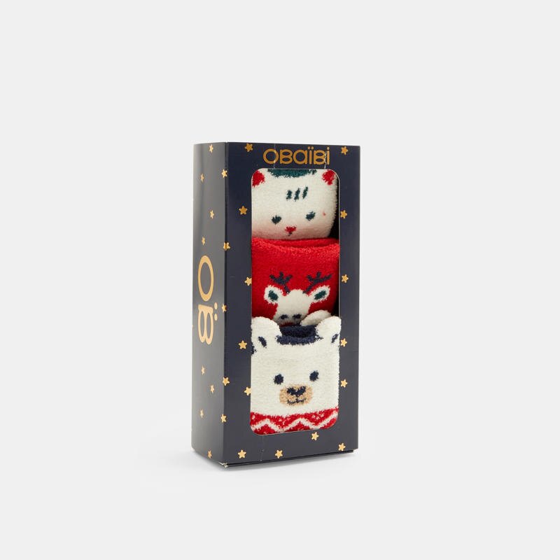 Chaussettes bouclettes animaux d'hiver bébé garçon (lot de 3) Rouge