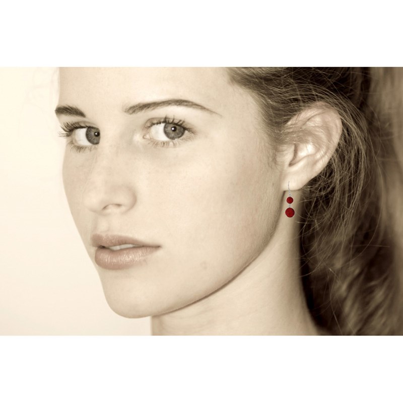 Boucles d'Oreilles Argent et Deux Pastilles Couleur Corail