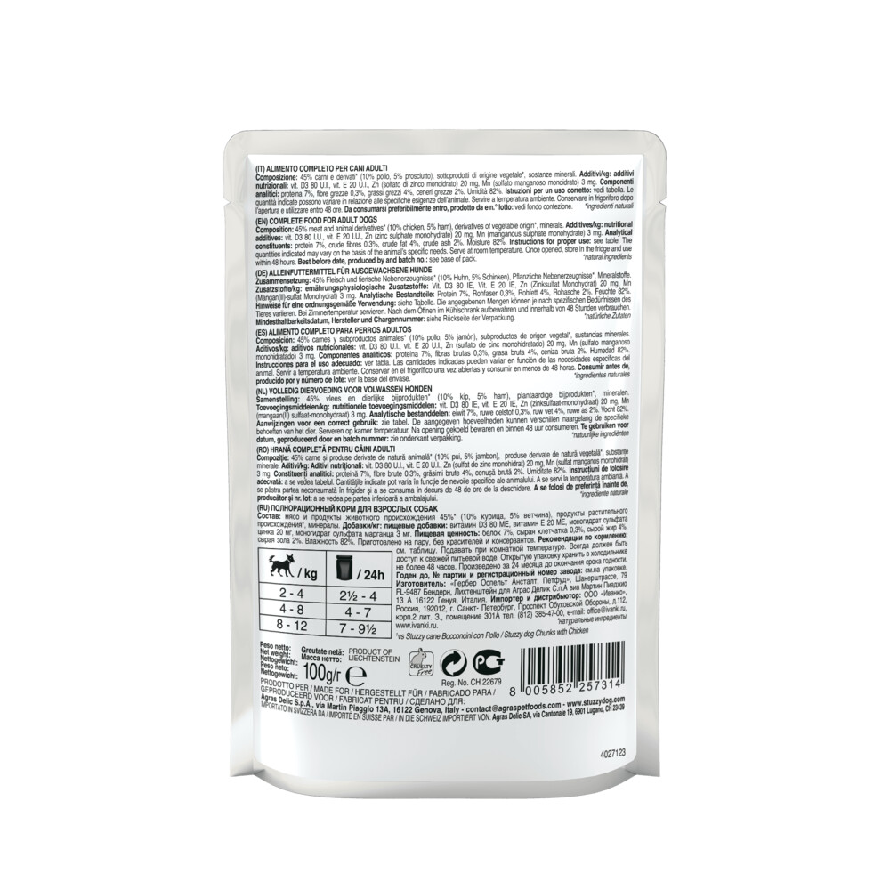 24x Stuzzy Hond Shreds Kip - Ham100 gr