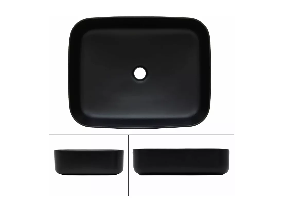 Lavabo Rectangulaire en Céramique Noir,Bac à Laver,Évier de Salle de Bain - 50x40x13.5cm