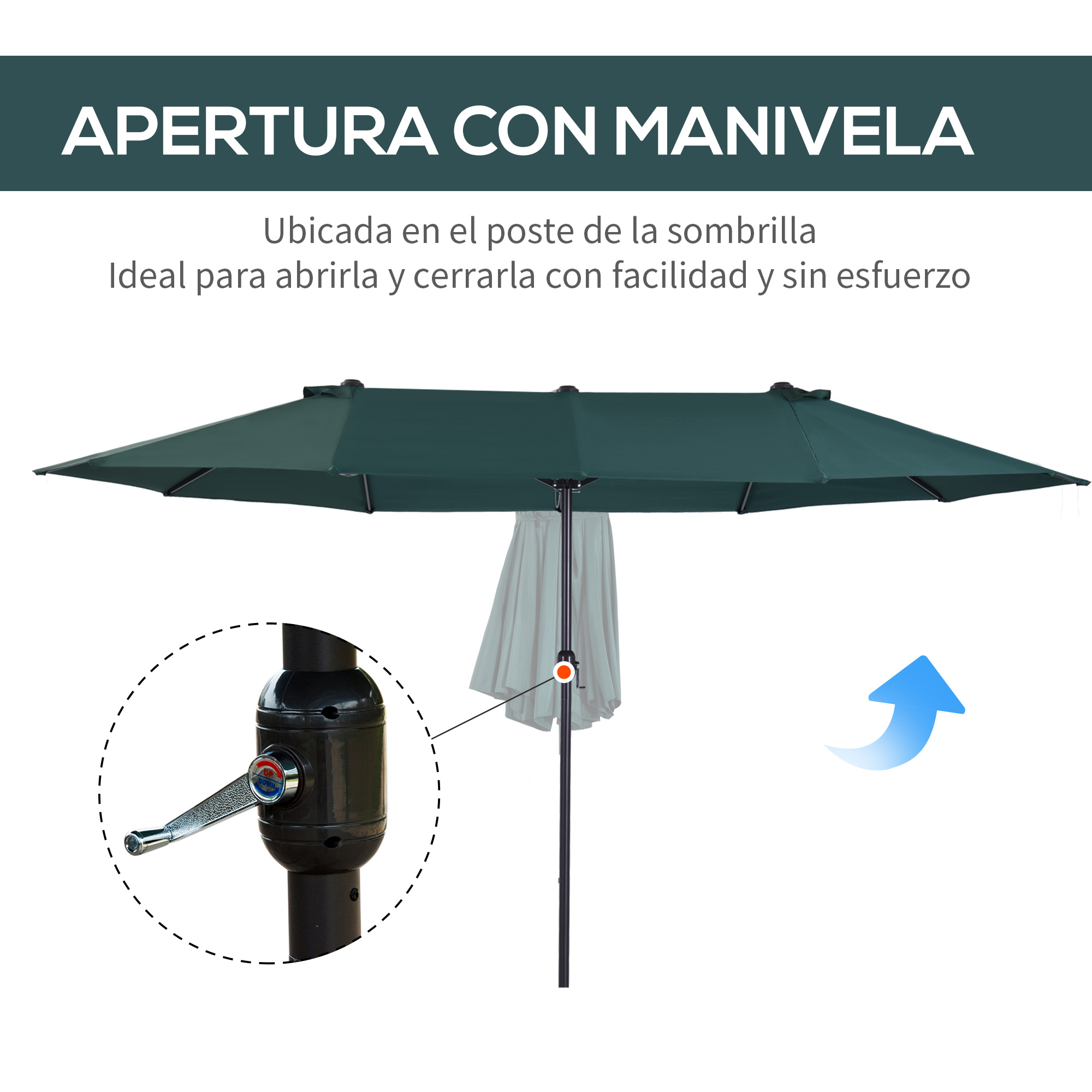 Guarda-sol de jardim Outsunny para pátio externo, tamanho grande 4,6 x 2,7 m, com manivela manual, à prova d'água e com proteção solar para pátio, praia, piscina, verde.