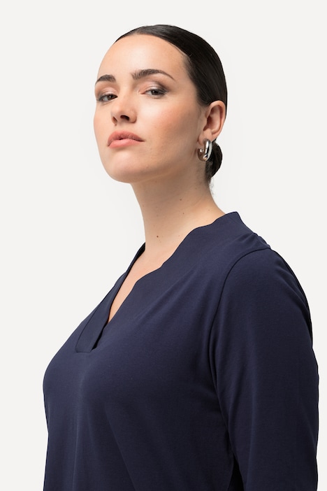 Longshirt, A-Linie, V-Ausschnitt, 3/4-Arm