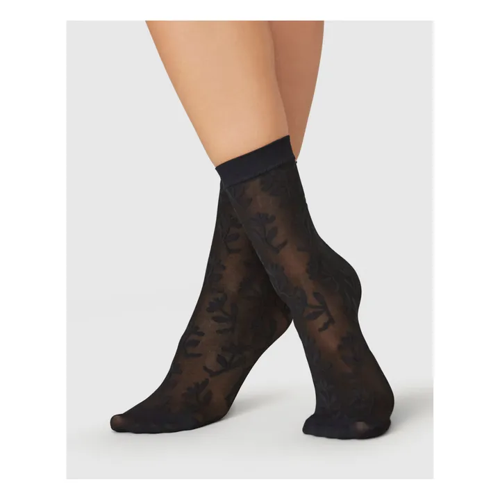 Swedish Stockings Chaussettes Flora Flower | Noir