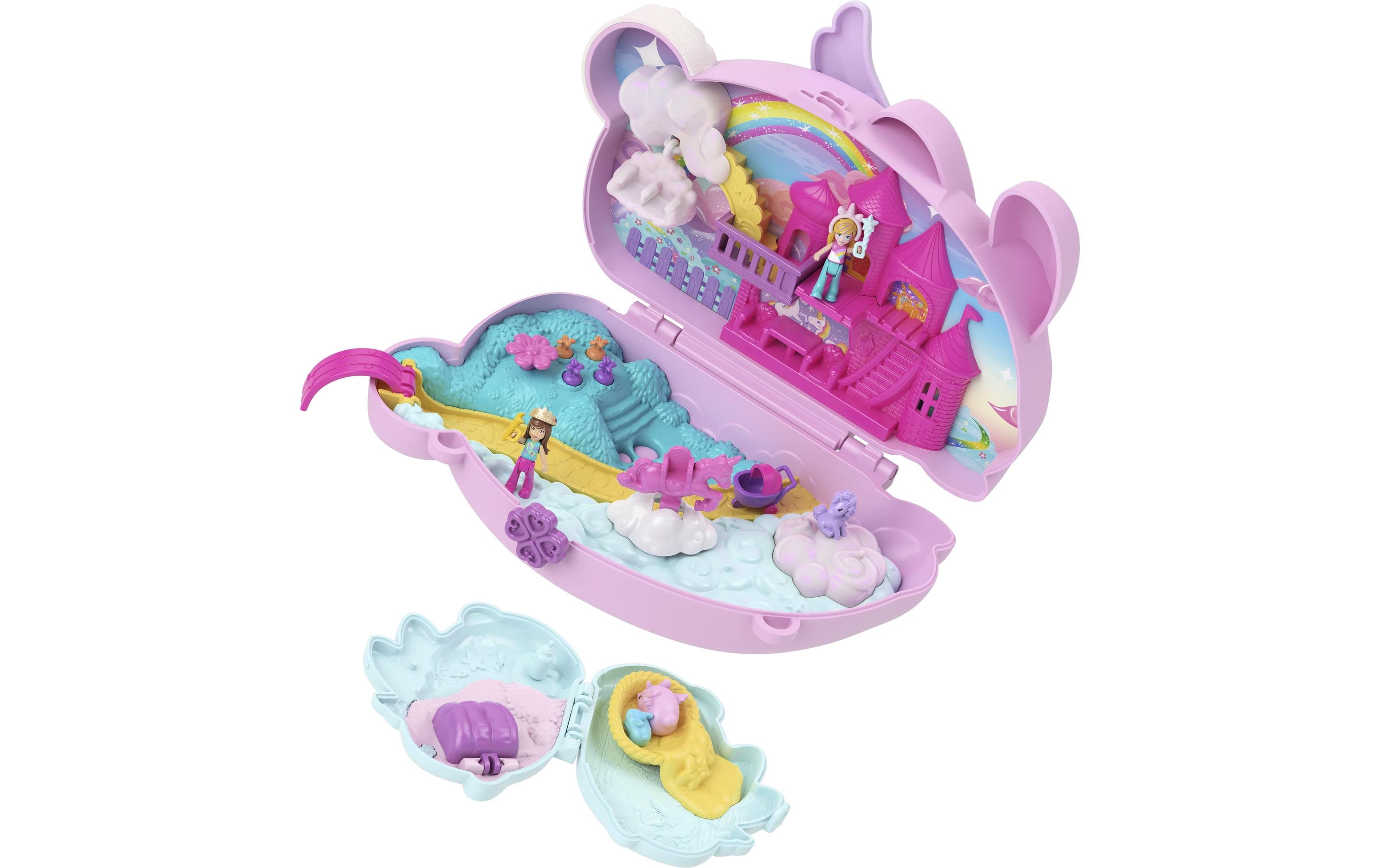Baby und Mama Schatulle2-in-1-Bunny Fun Schatulle, tragbares Taschen-Spiel-Set mit 2 Puppen und 12 Zubehörteilen inklusive Tieren
