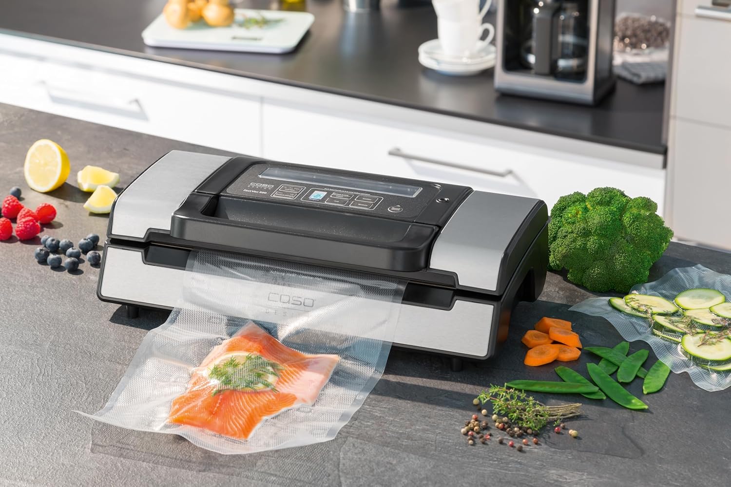 CASO FastVac 500 Gewerbevakuumierer - Testurteil Sehr Gut, Vakuumiergerät, Folienschweißgerät - doppelte Kolbenpumpe 20 Liter/Min., Vakuumierer doppelte Schweißnaht, inkl. 2 gratis Folienrollen
