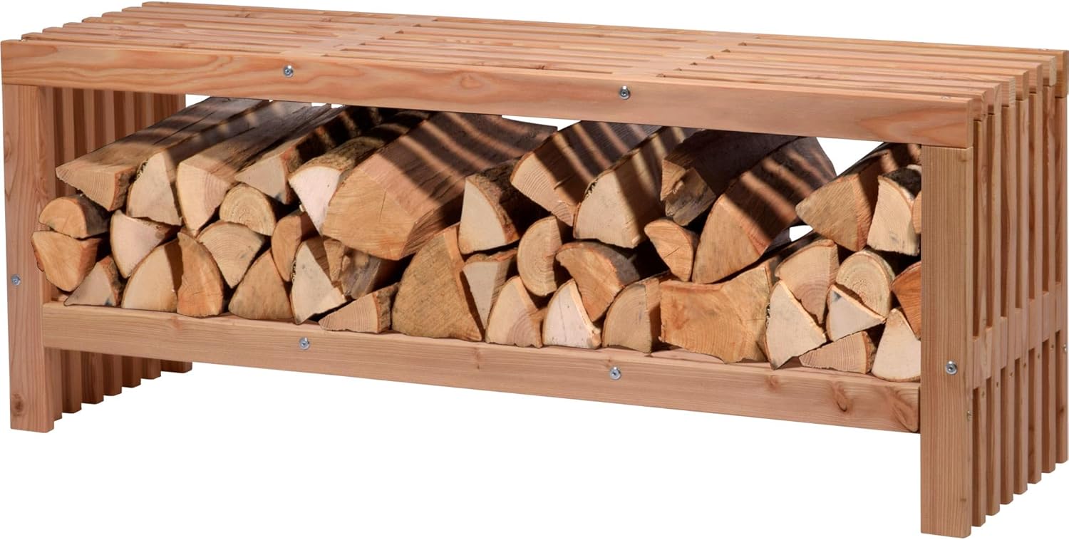 dobar® Green Label 29109FSCe | Gartenbank Freja mit Kaminholzfach | Moderne Sitzbank mit Stauraum | Robustes Douglasie-Holz mit Schutzlasur | Holzbank Massiv | 115 x 30 x 45 cm | Natur