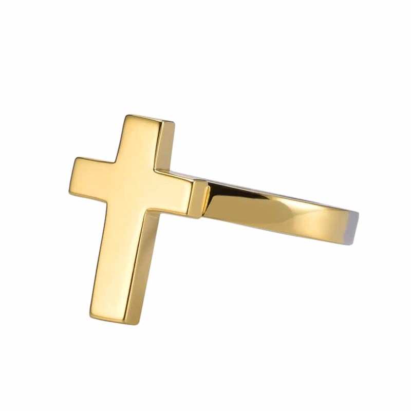 Bague Argent Doré Croix Marie