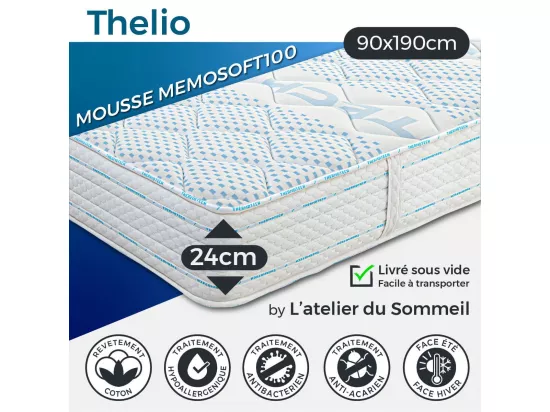 THELIO - Matelas 90x190 cm Mousse haute résilience Soutien ferme Ep.24cm