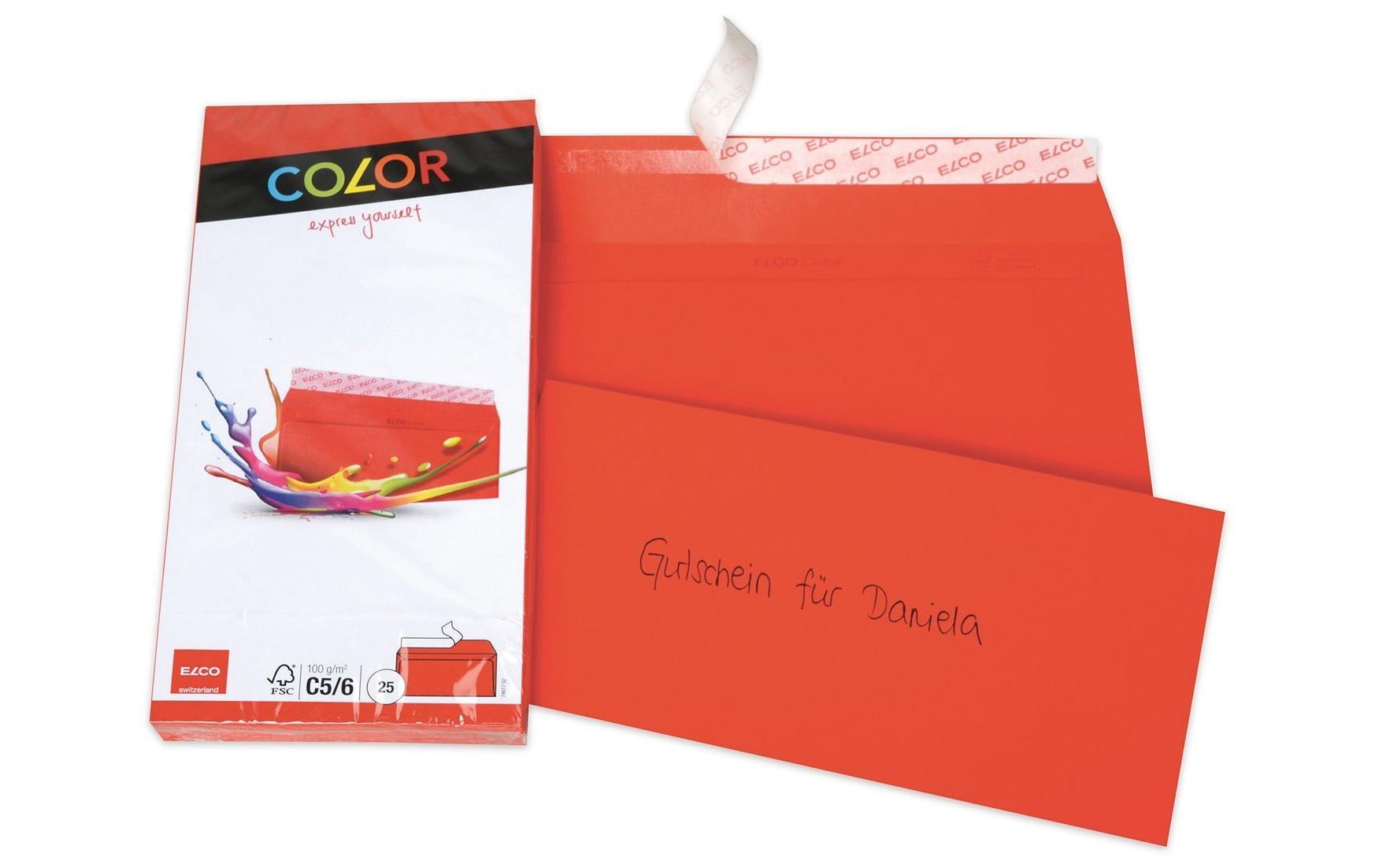 Couvert Color C5/6, Keine Fenster, 25 Stück, RotFarbige Briefumschläge von Elco