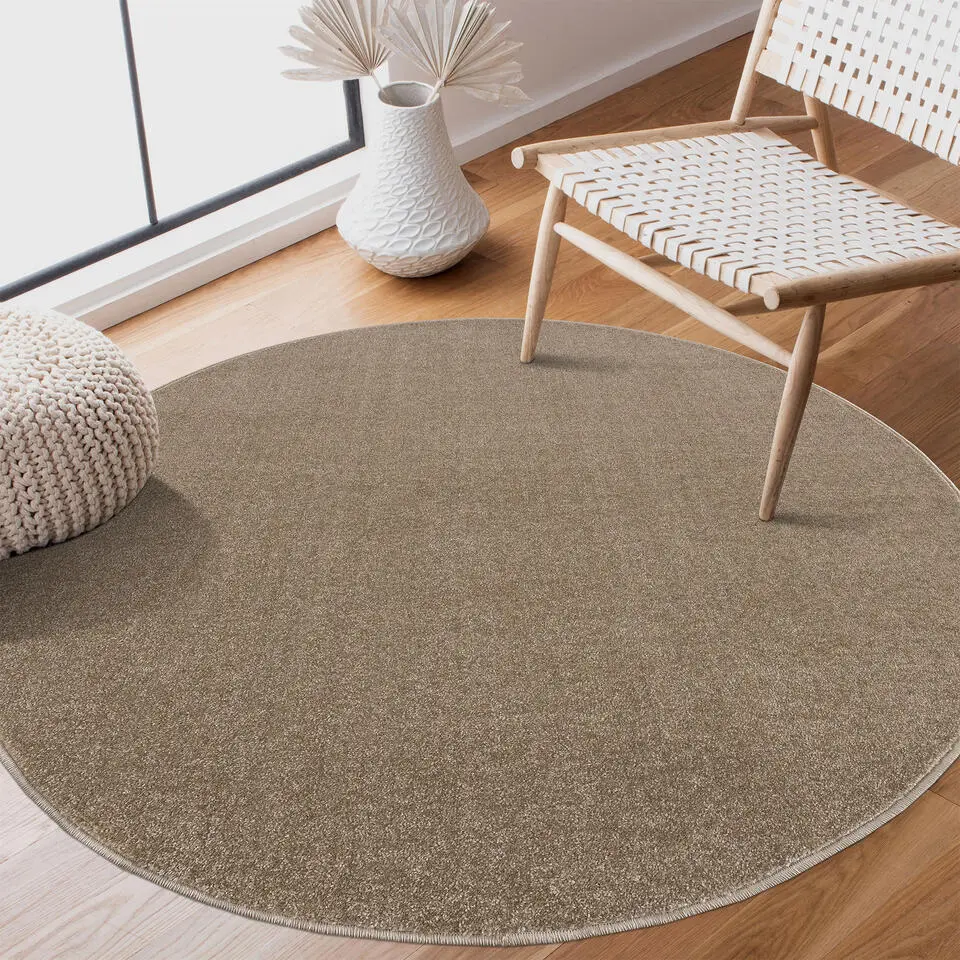 Uni Rond Effen Laagpolig Vloerkleed Modern Beige - 200 CM ROND