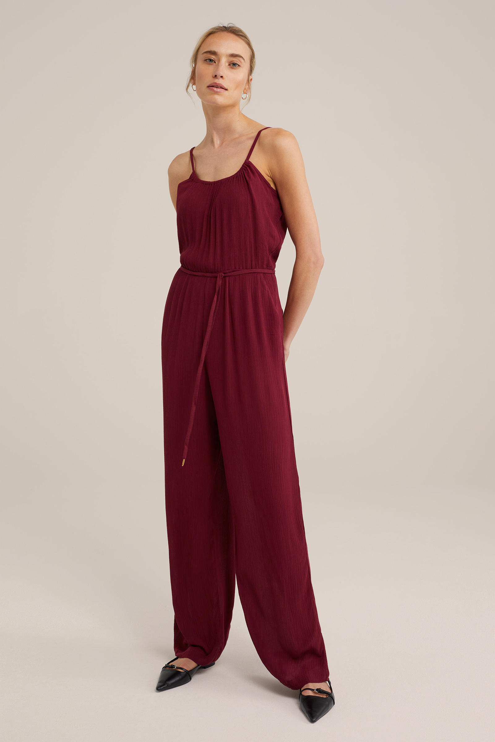jumpsuit met structuur WE Fashion Donkerrood