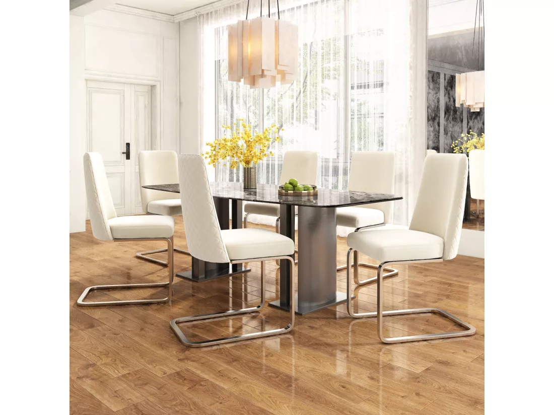 Lot de 6 chaises cantilever en velours et métal argenté, conception de diamant, charge max 150kg, 55x45x87cm, Beige