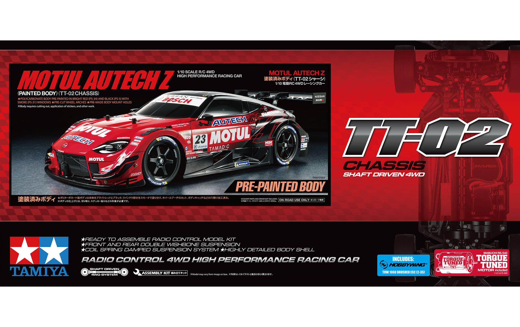 Nissan Motul Autech TT-02 Z Painted Body 4WD Bausatz, 1:10<br>Hochwertiger 4WD Modellbau-Bausatz auf TT-02 Chassis für RC-Fans