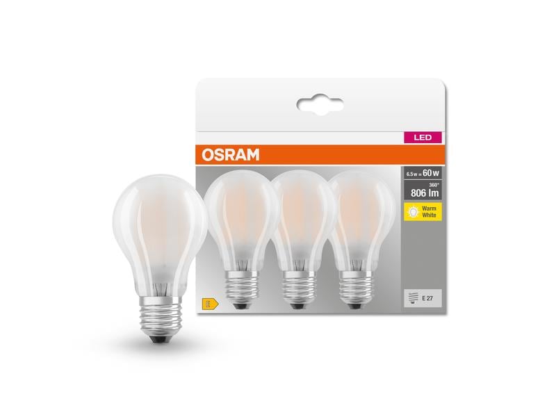 OSRAM Lampe Base Retro, 6.5W, E27, Warmweiss, 3er Box LED-Leuchtmittel