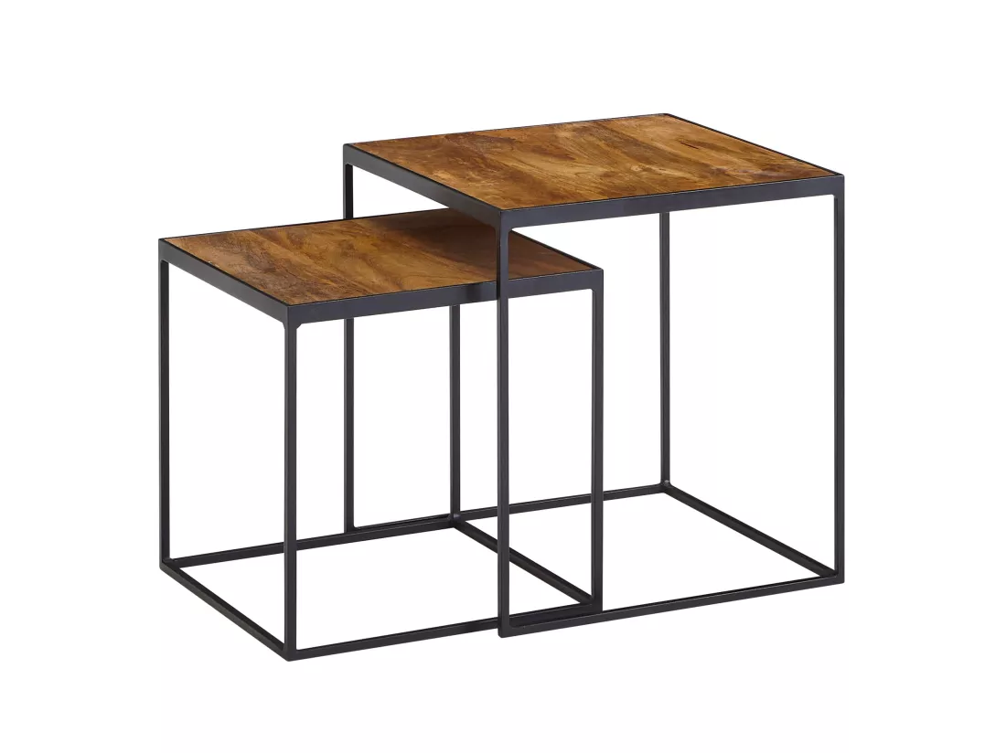 Tables Gigognes Bois Massif Carré Table d'appoint Basse Moderne Lot de 2
