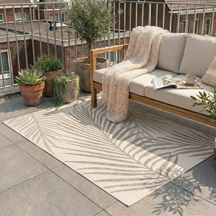 Jute buitenkleed - Nomad Leaves Creme | Botanisch
