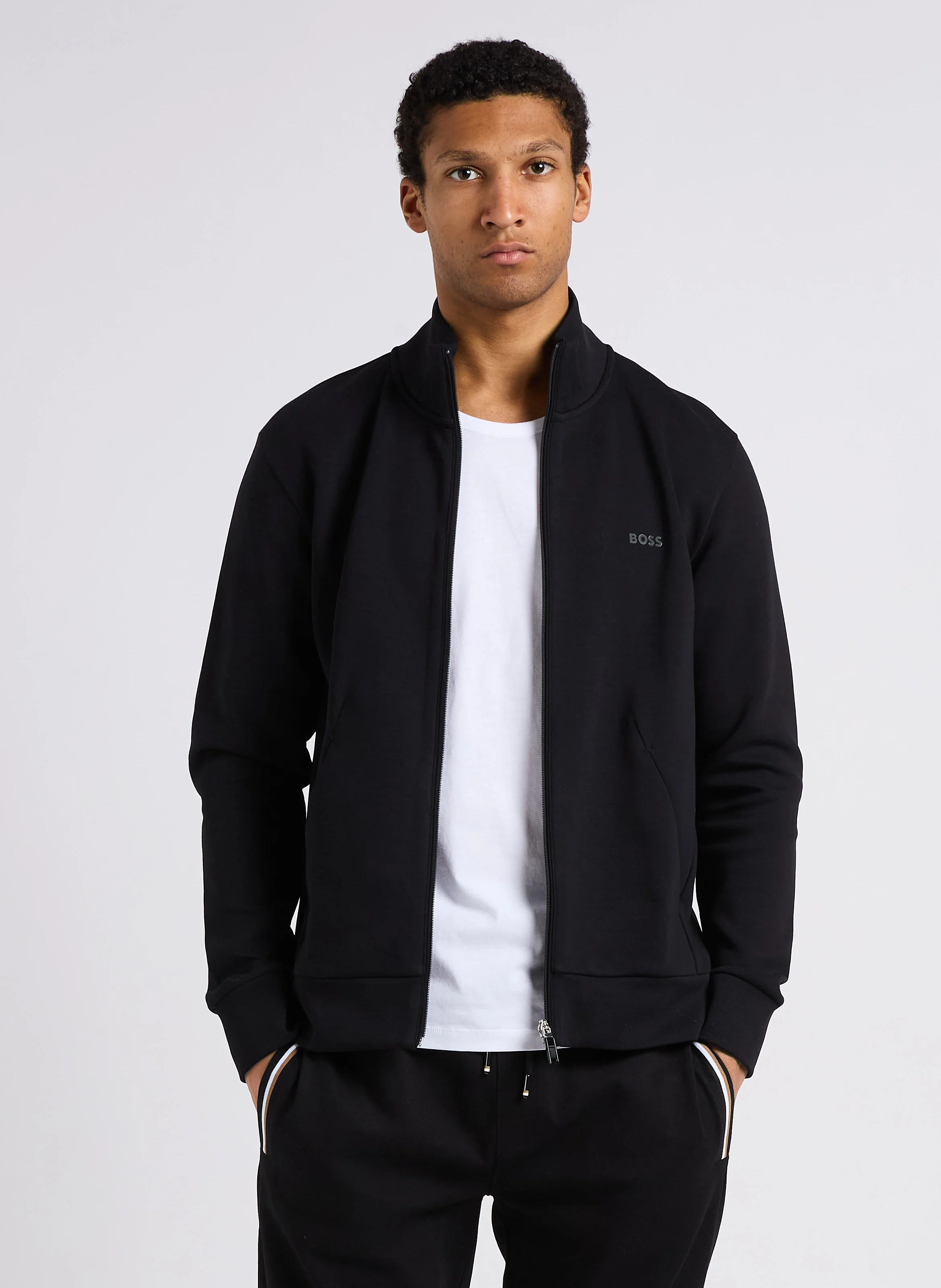 Sweat droit zippée sérigraphié en coton stretch | Noir