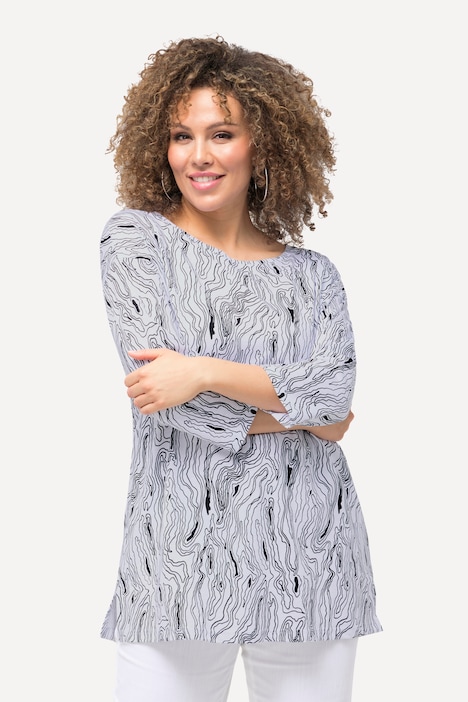 T-Shirt, Linien, Oversized, U-Boot-Ausschnitt, 3/4-Arm
