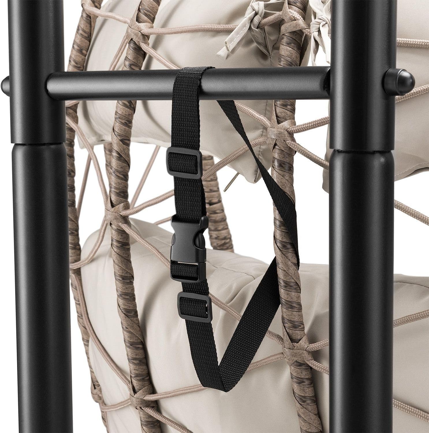 Juskys® Doppelhängesessel Aria - Polyrattan Hängesessel mit Gestell & Kissen - Schaukel für Zwei Personen - Outdoor Indoor Sessel - XXL Korb Beige