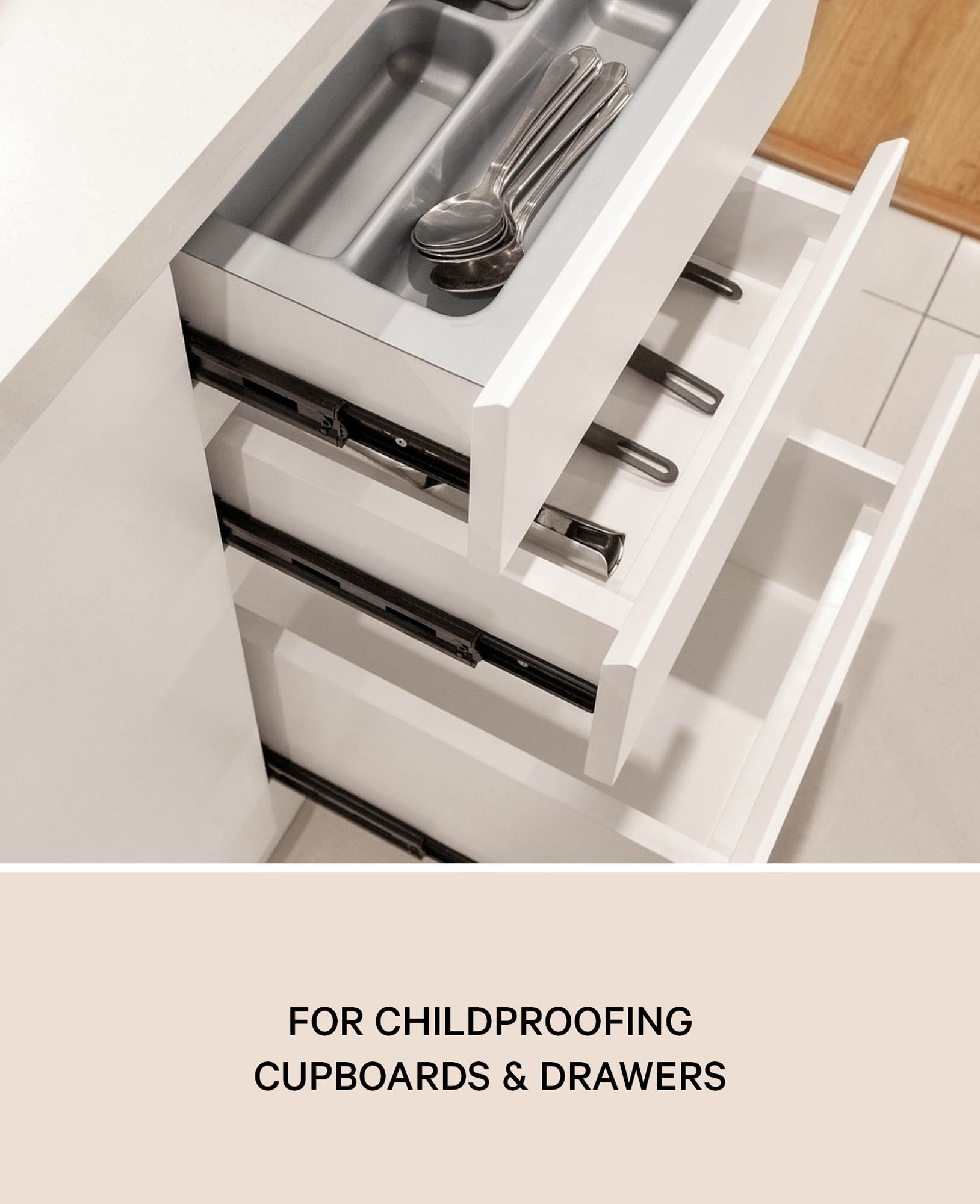 Esmée Kids - (10er Set) Kindersicherungen Schrank Verschlüsse - Weiss