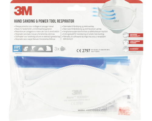 3M™ Aura 9320D+ ademhalingsmasker, 3-delig, beschermingsniveau FFP2 zonder ventiel