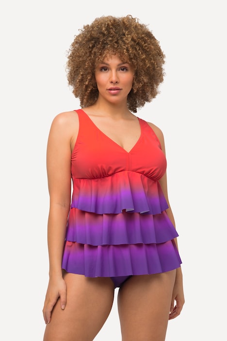 Tankini, Farbverlauf, Volants, Softcups, V-Ausschnitt