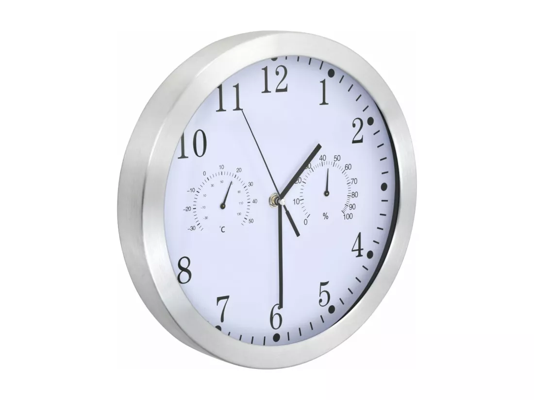 Horloge murale à quartz Hygromètre et thermomètre 30 cm Blanc