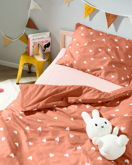 housse de couette enfant - 120x150 - coton doux coeurs terracotta