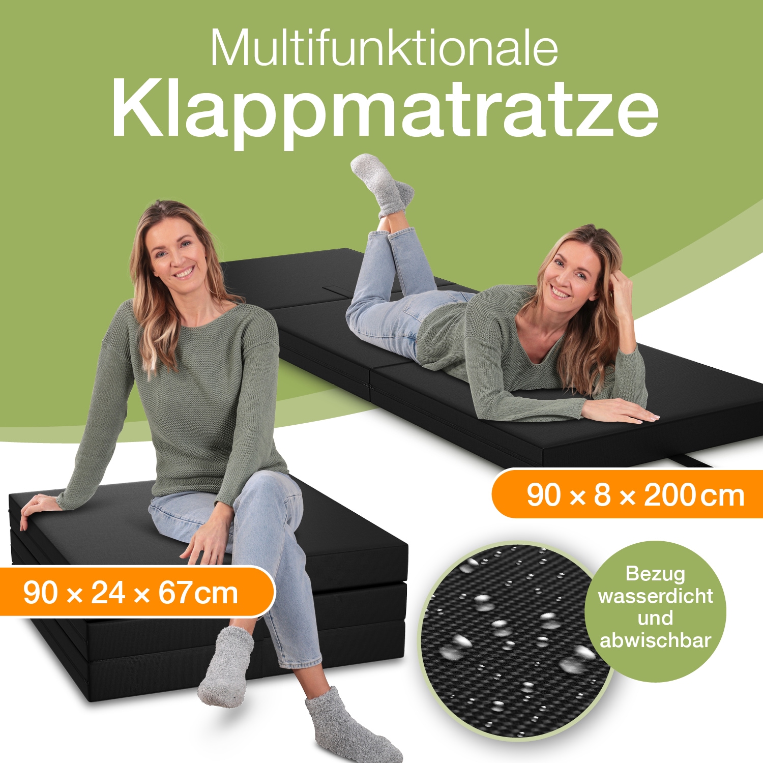 Outdoor Klappmatratze Campingmatratze, wasserabweisend, 90x200x8 cm