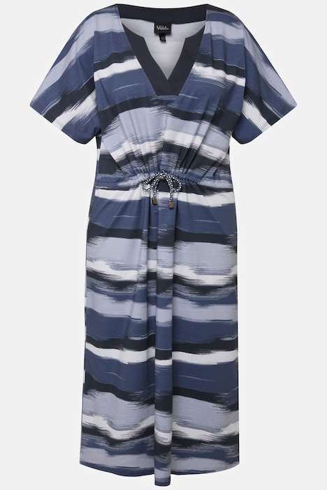 Midikleid, Ringel, Oversized, Tunika-Ausschnitt, Halbarm