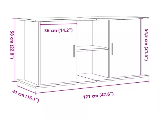 Support d'aquarium chêne artisanal 121x41x58 cm bois ingénierie