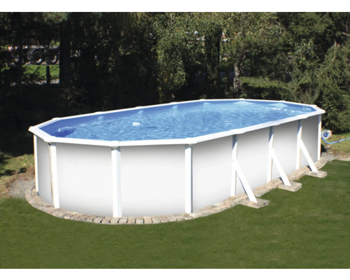 Opbouwzwembadset van staalwand Planet Pool Vision-Pool Classic Solo ovaal 730x375x120 cm incl. ingebouwde skimmer wit