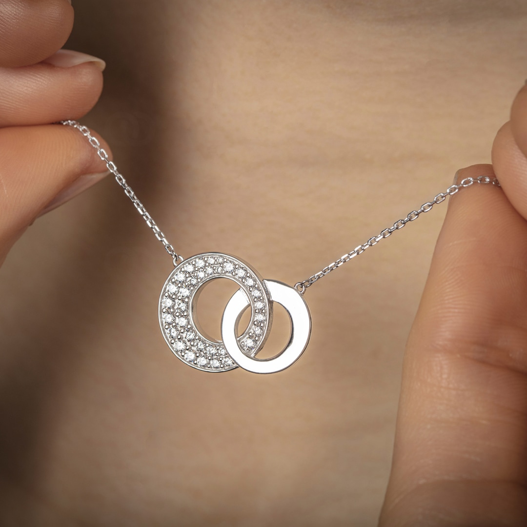 Collier mit Anhänger 925 Silber rhodiniert mit Zirkonia pavé 43cm