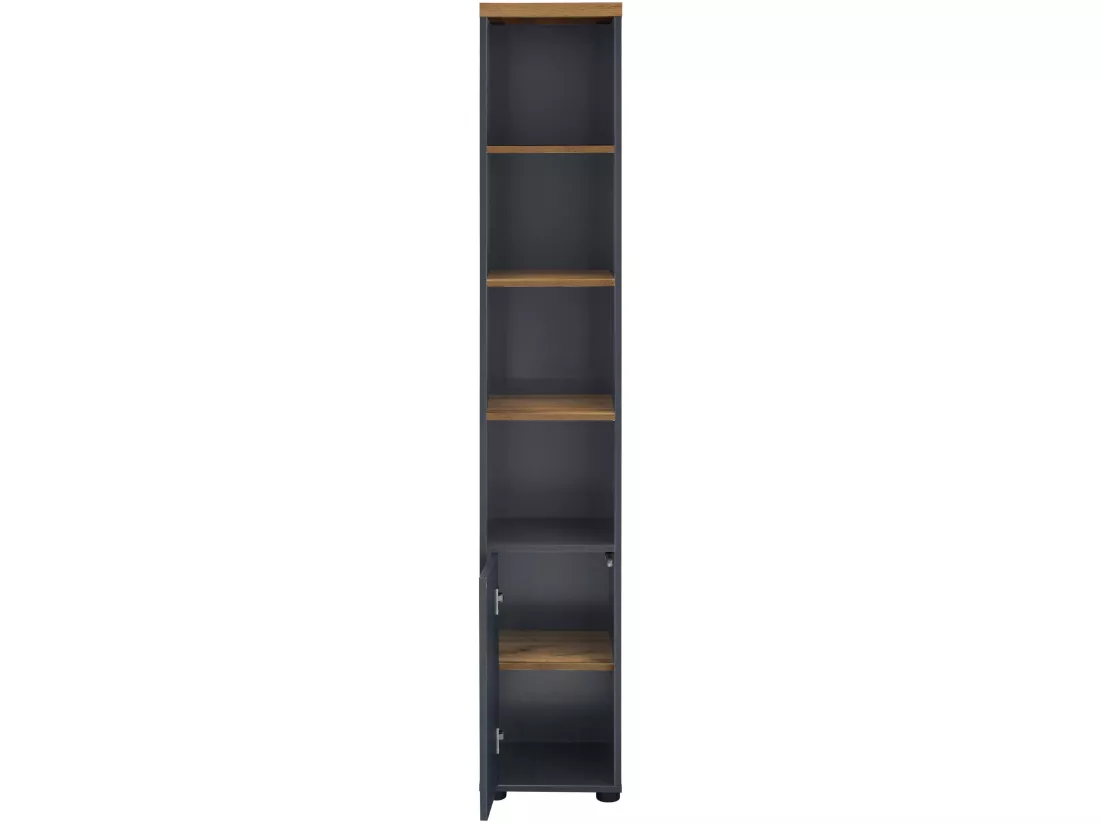 Armoire 1 porte et 3 étagères en MDF blanc et anthracite