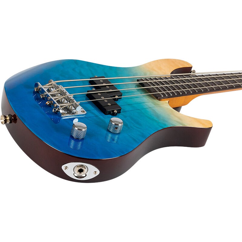 Flight Rock Series Mini Bass Ukulele Transparent Blue solid body elektrische bas-ukelele met deluxe gigbag