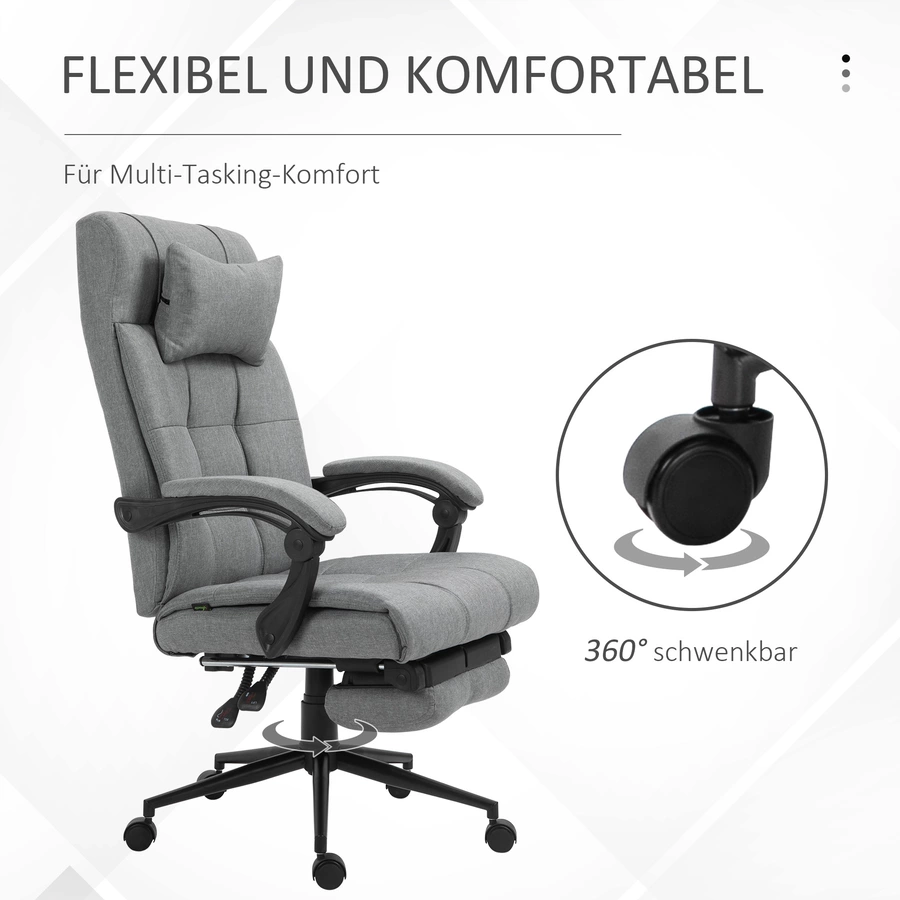 Vinsetto Bürostuhl Höhenverstellbar mit Fußstütze grau