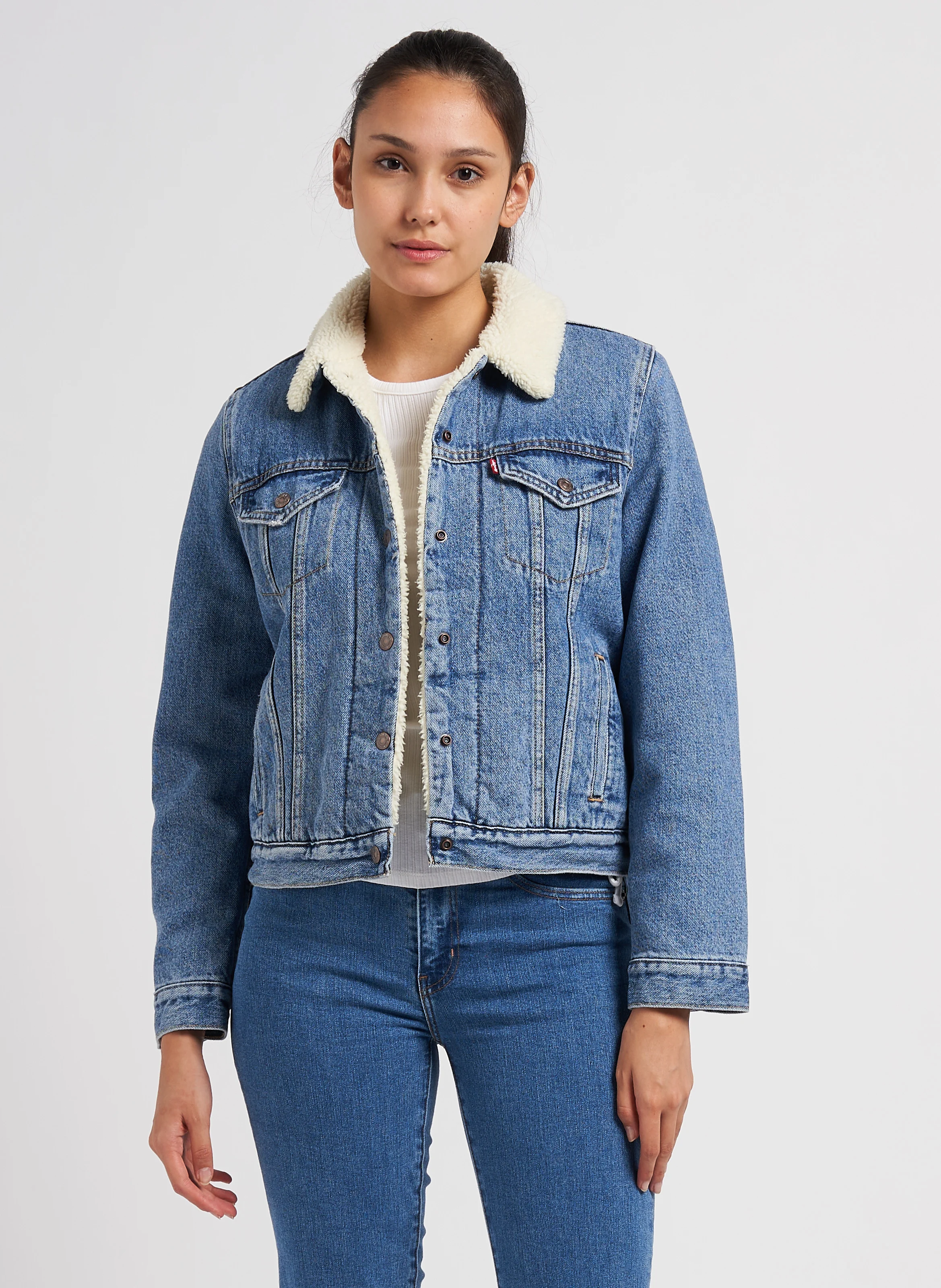 Veste col classique en coton mélangé | Jean Délavé